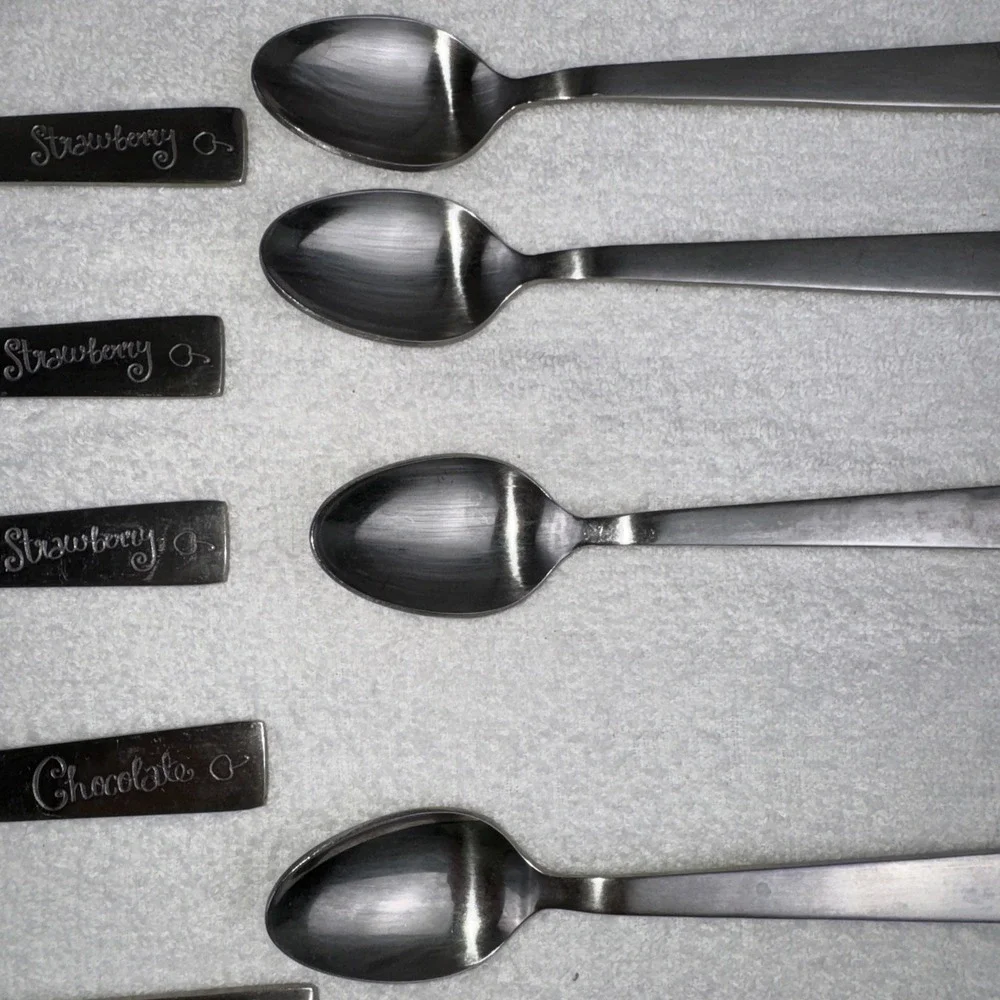 9 Pottery Barn Ice Cream Serving Spoons Strawberry Vanilla Chocolate Choco Chip